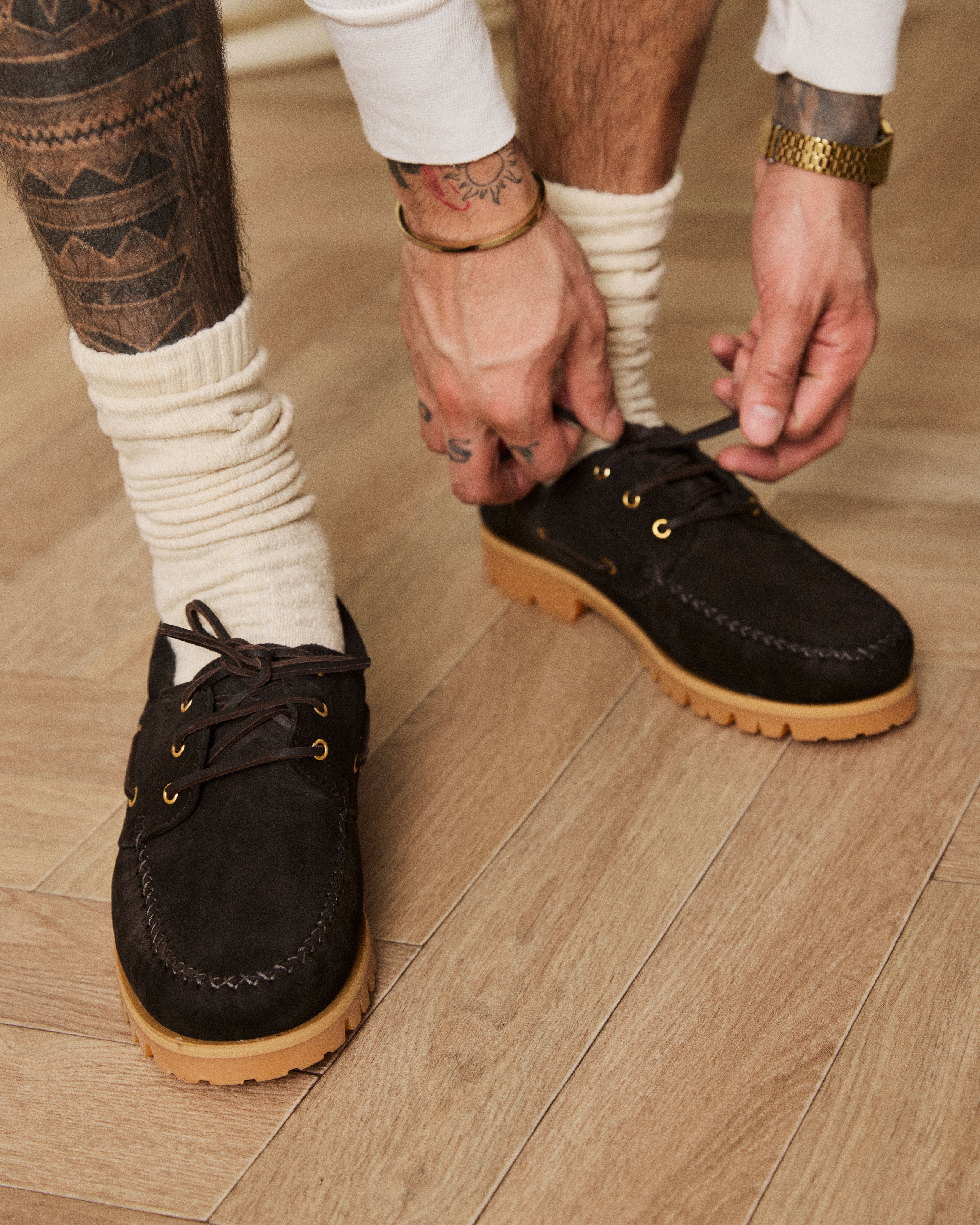 aztec boat shoe in brown close up