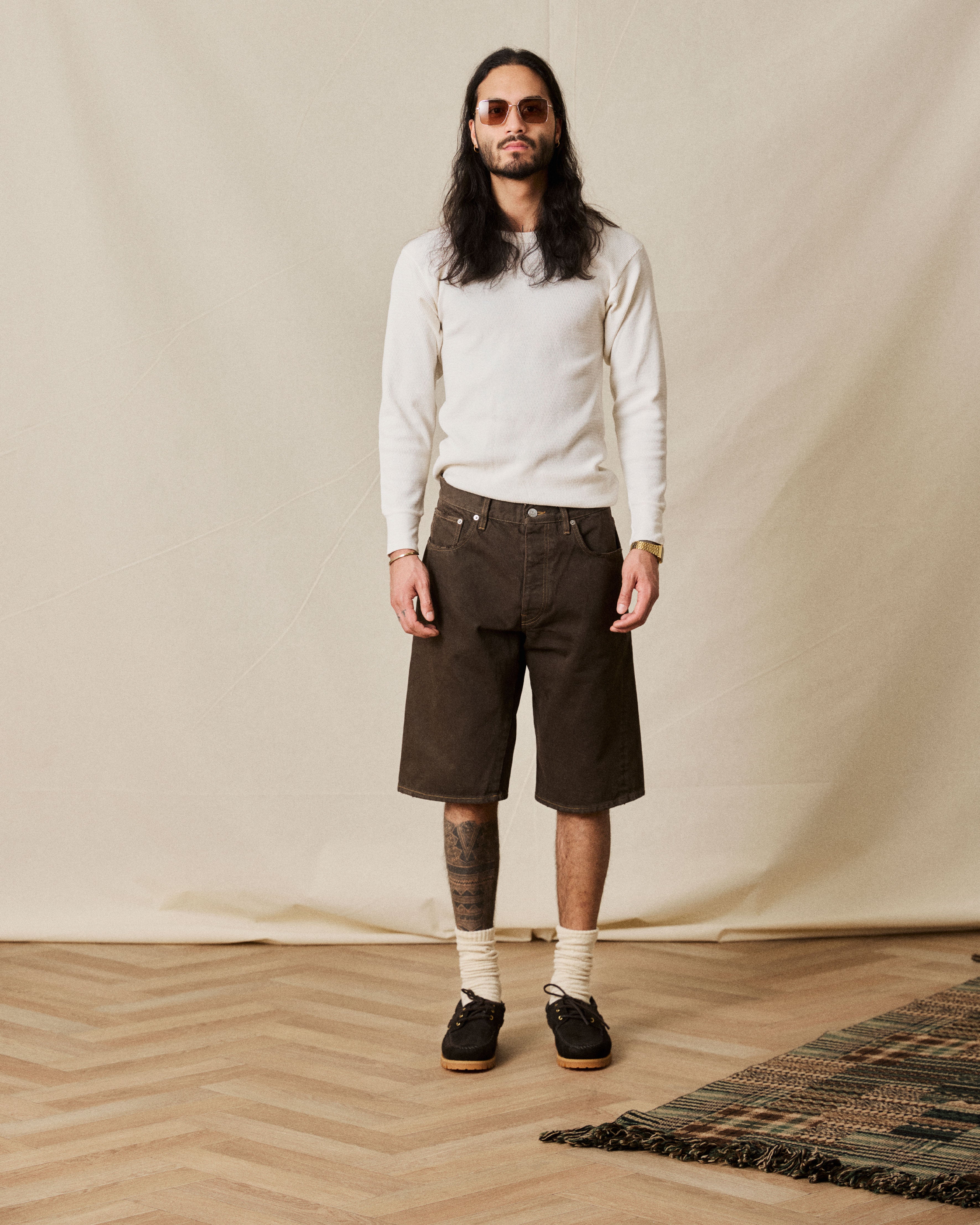 aztec boat shoe in brown on model