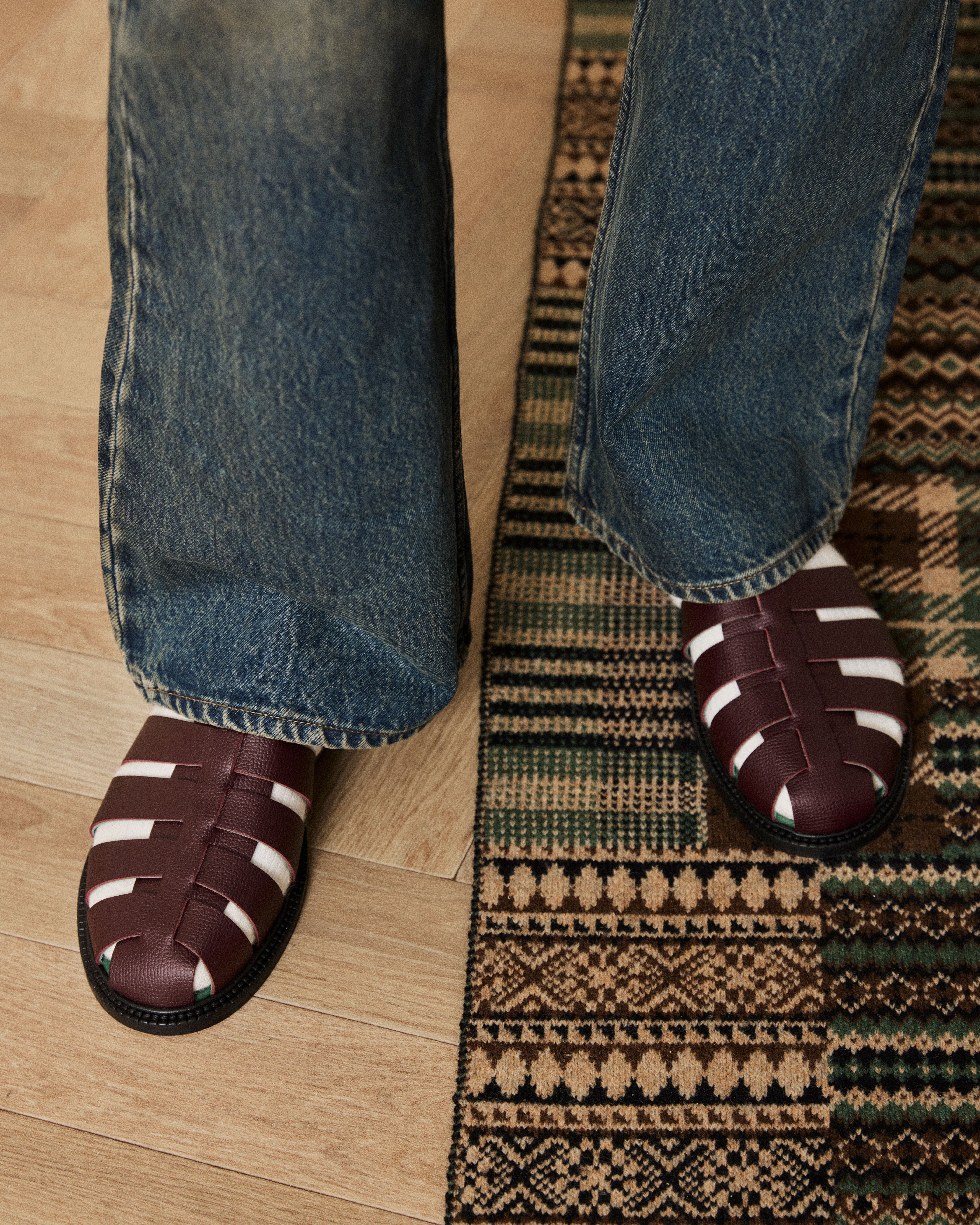 fisherman in burgundy on model