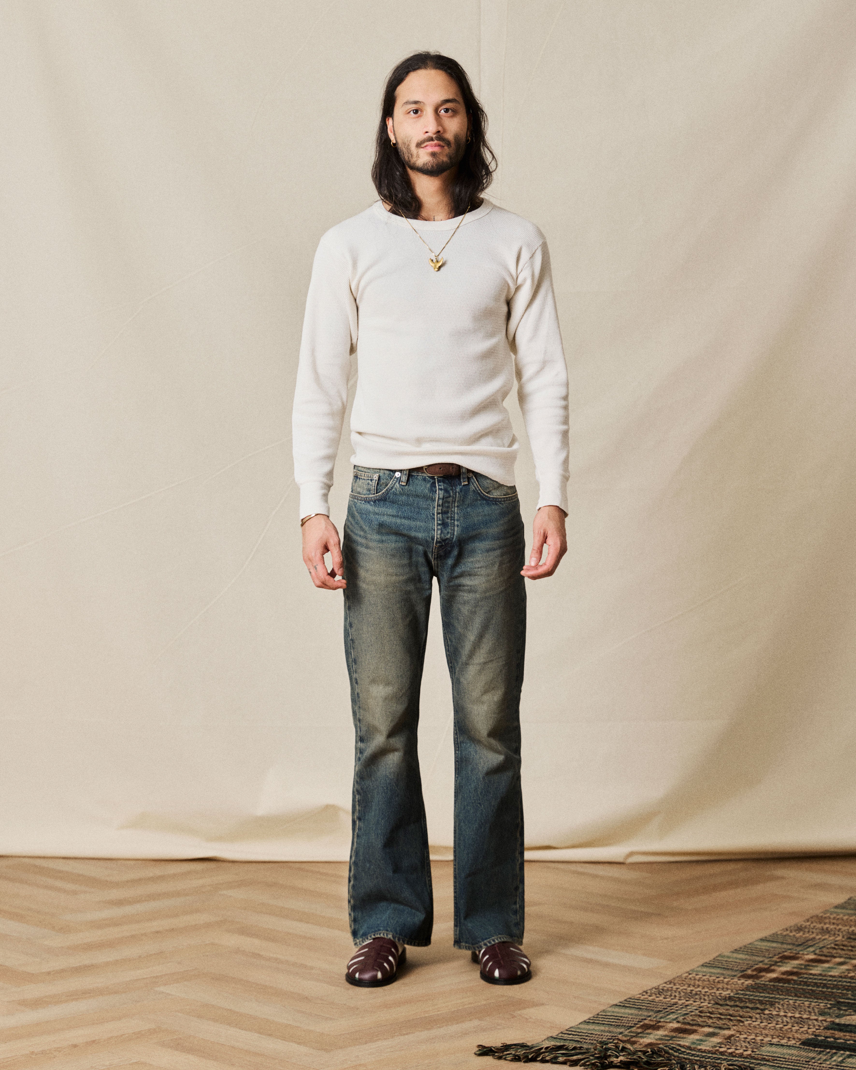 fisherman in burgundy on model
