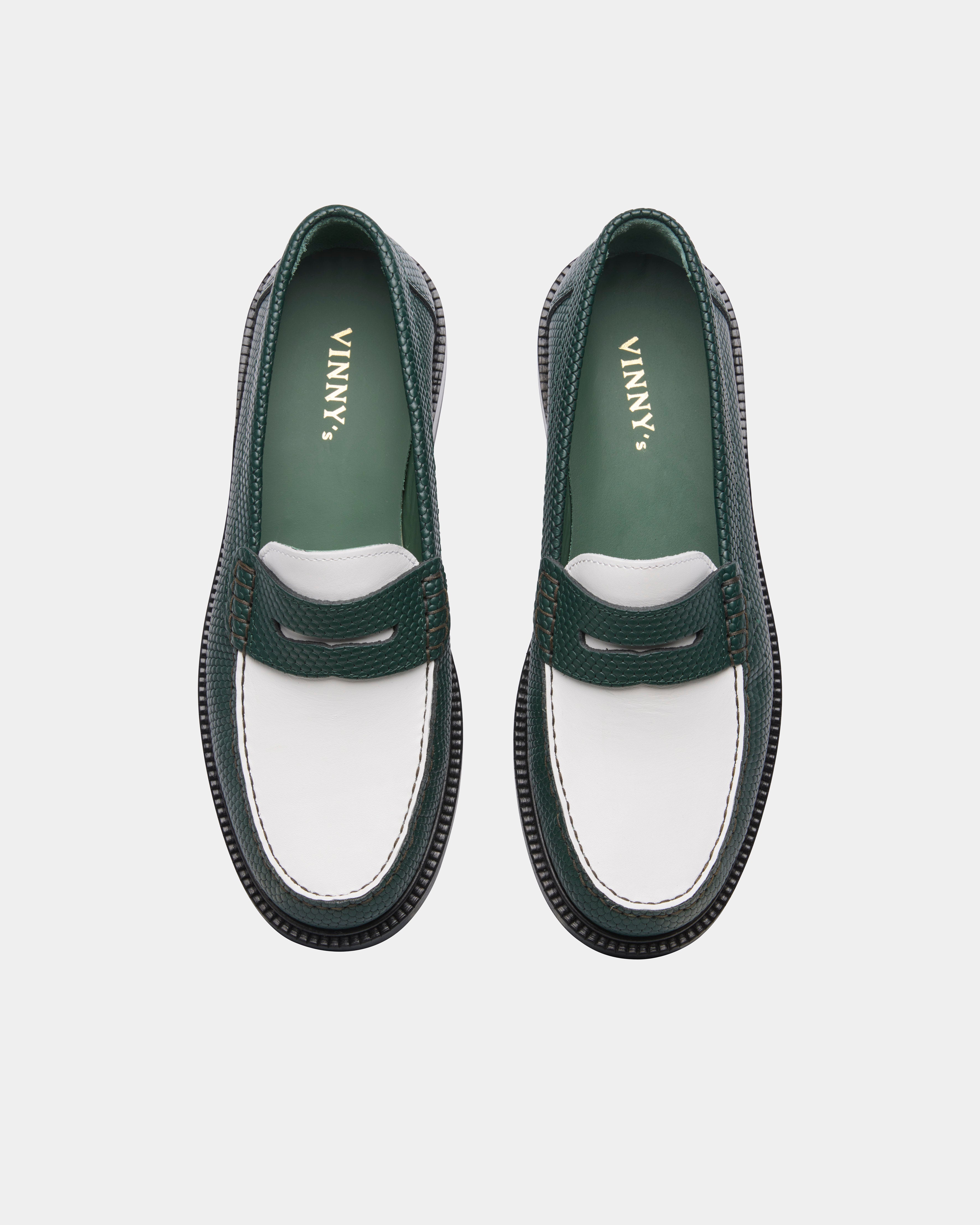 Yardee Moccasin Loafer in green and white from the top