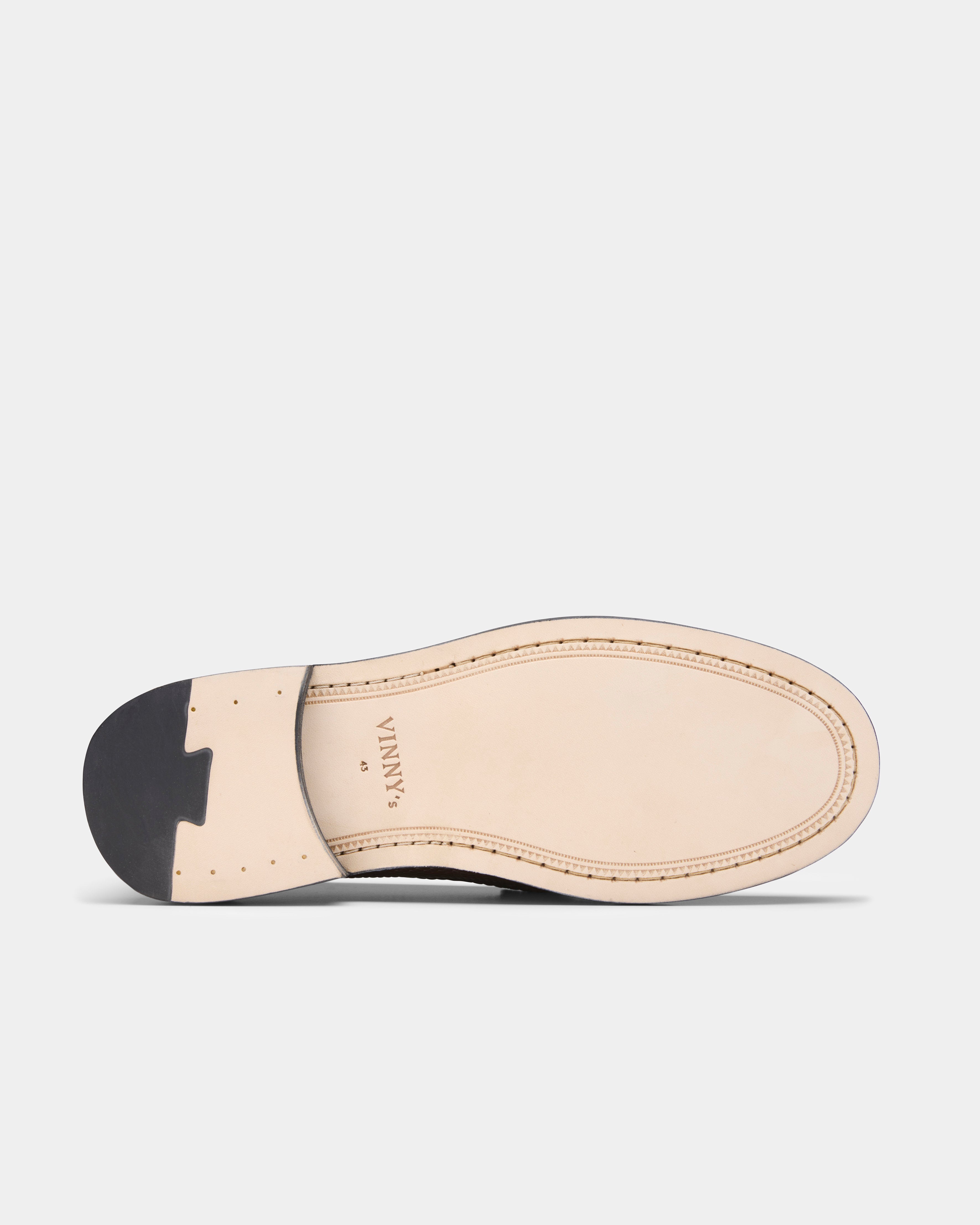 yardee moccasin loafer in brown and white underneath