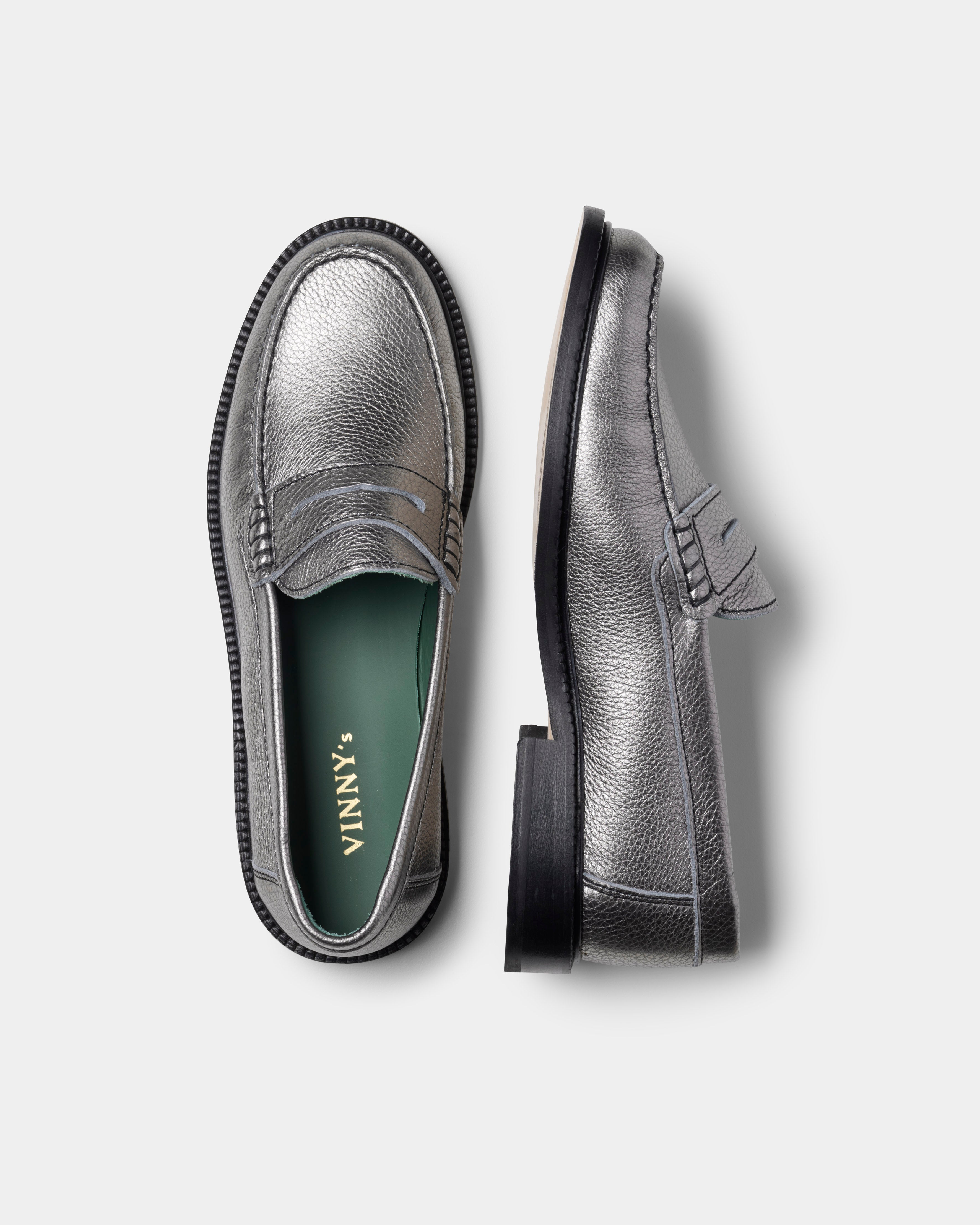 Yardee Moccasin Loafer in silver from the side and top