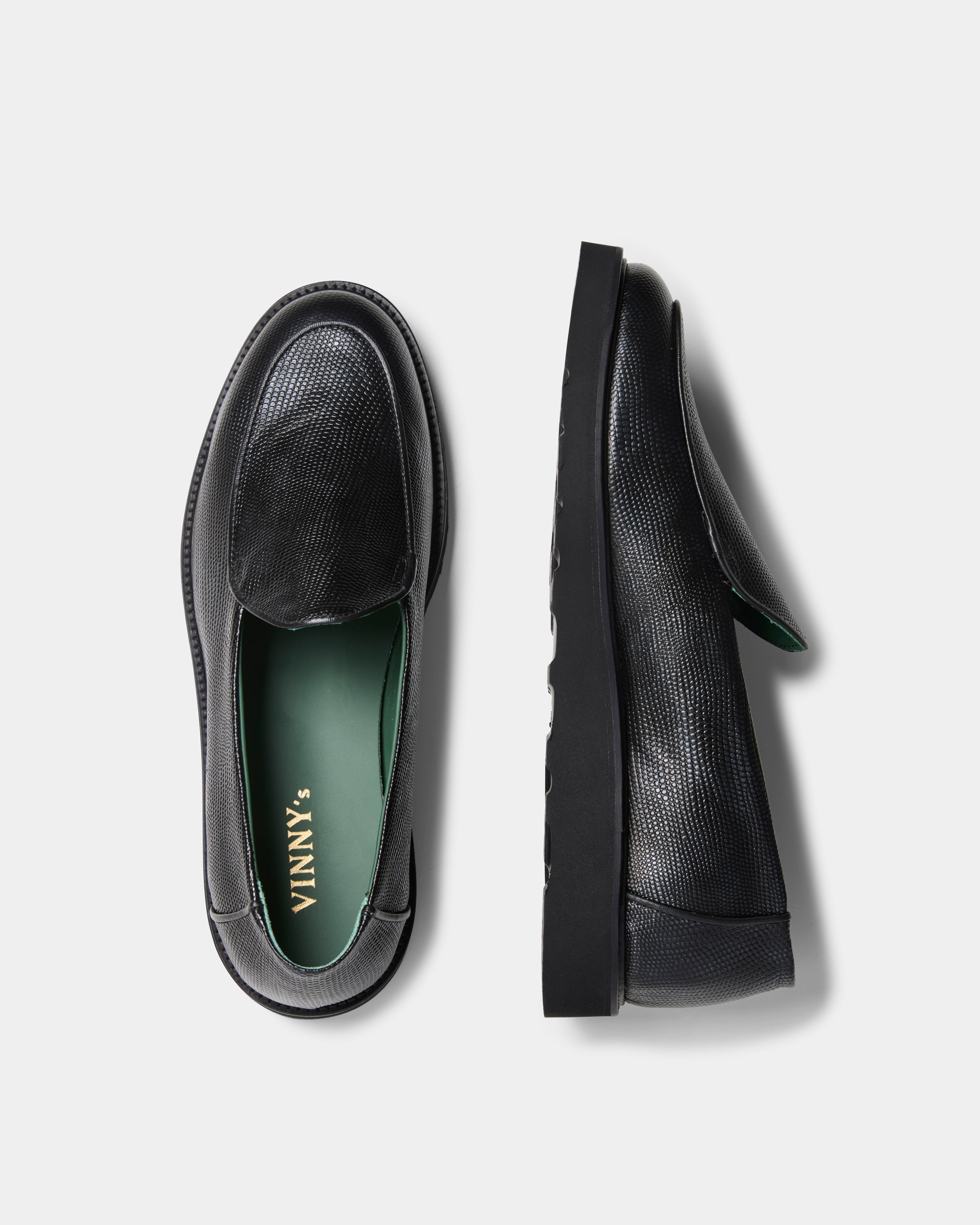 belgee loafer in black from the side and side