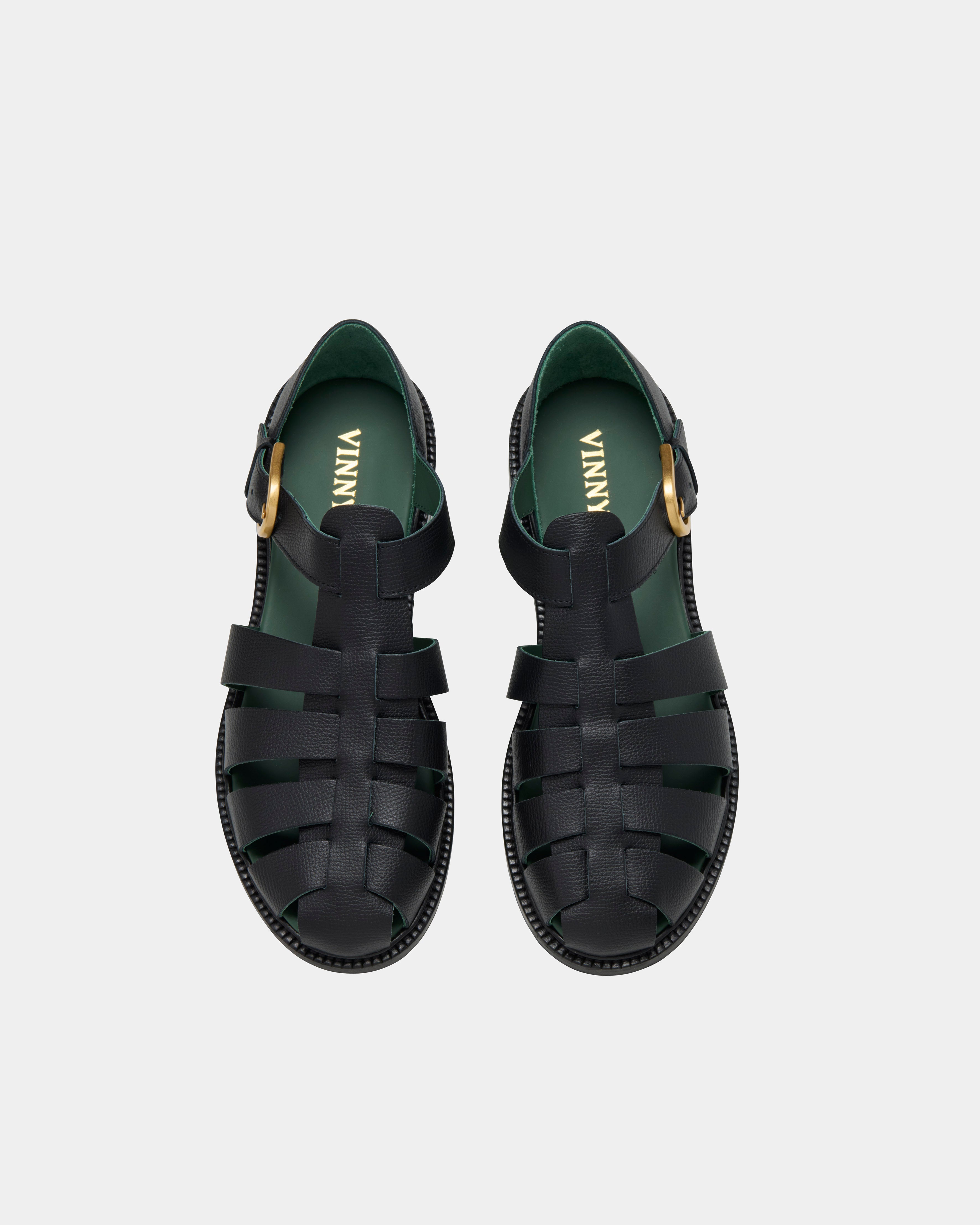 women's fisherman sandal in black grain leather