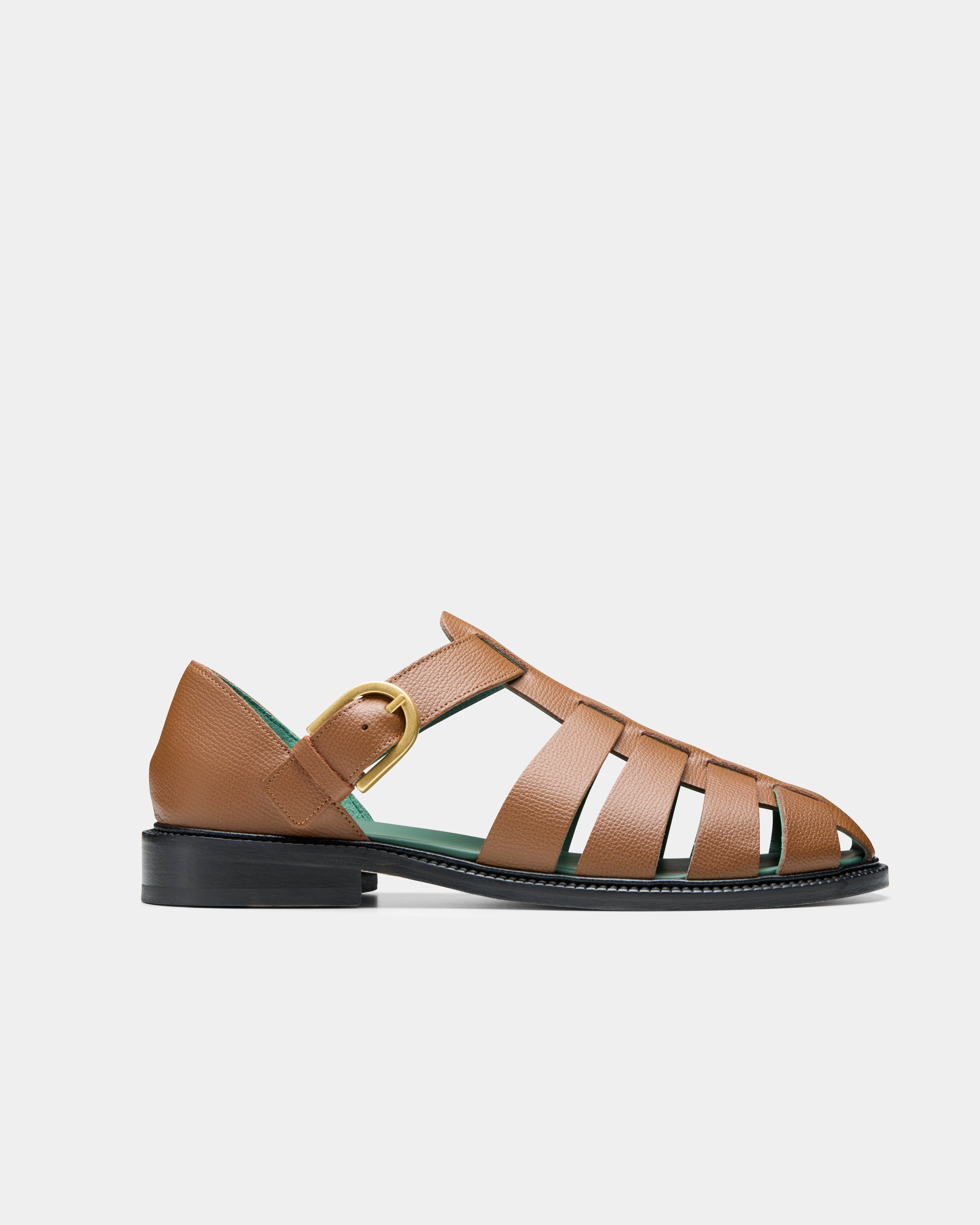 fisherman sandal in cognac grain leather