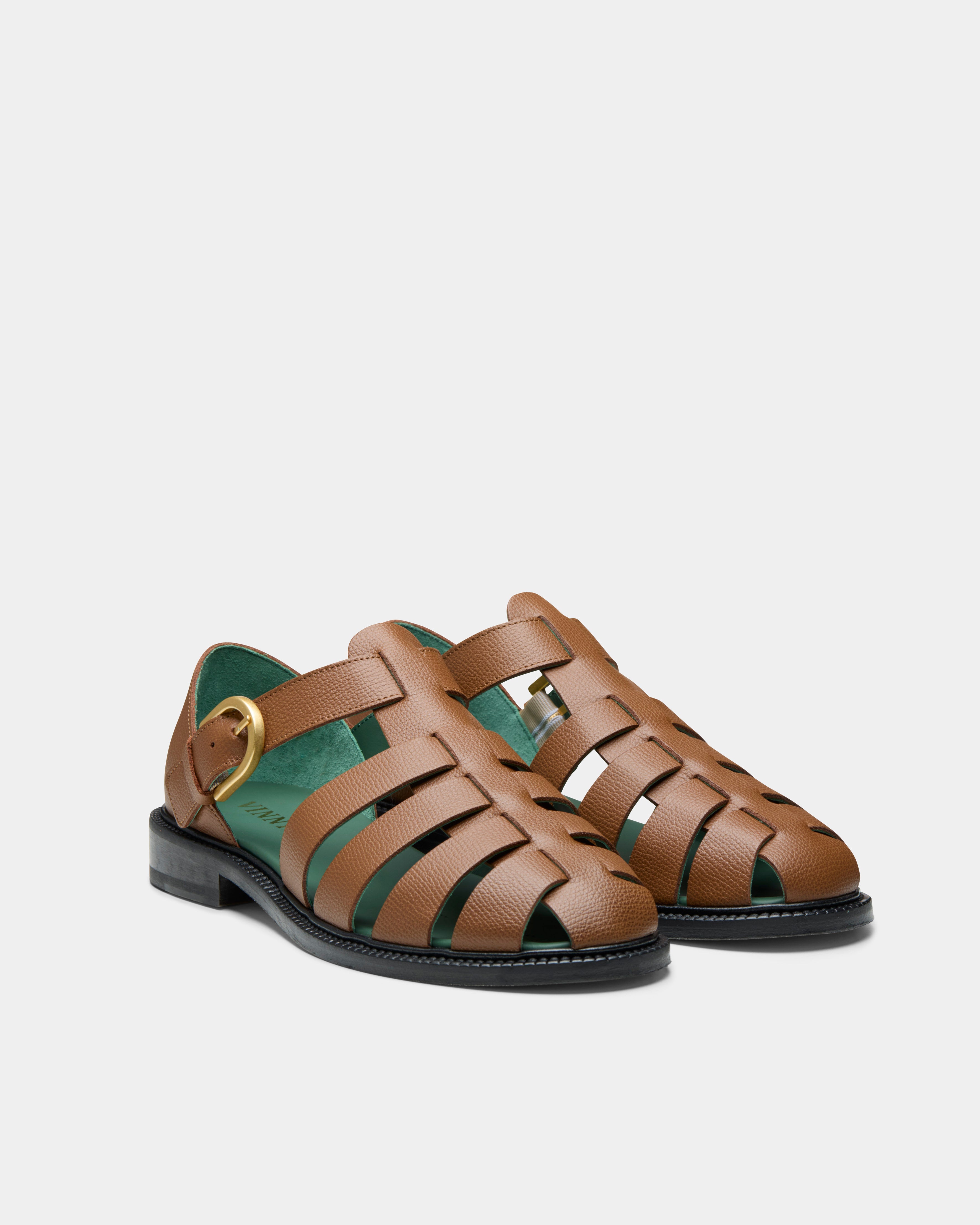 fisherman sandal in cognac grain leather