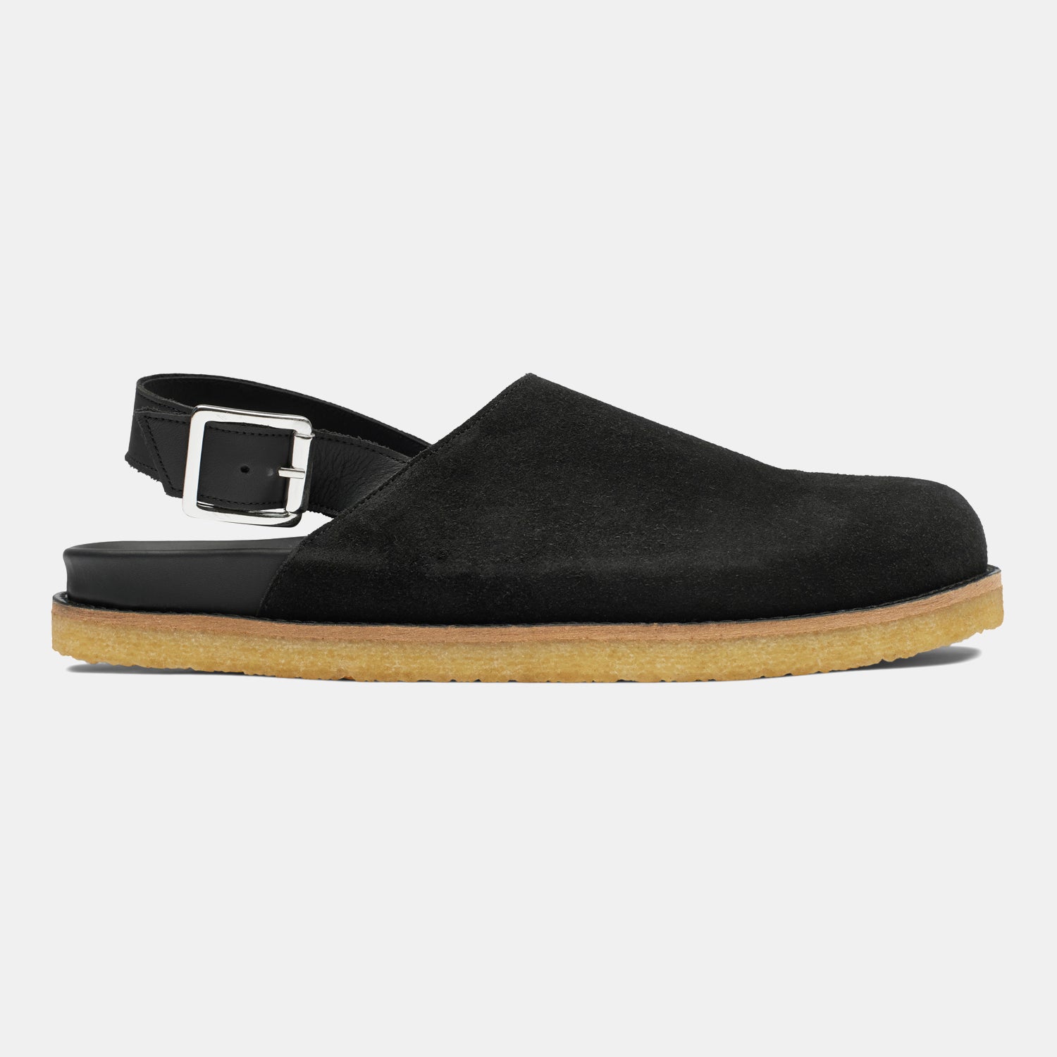 strapped mule in black suede