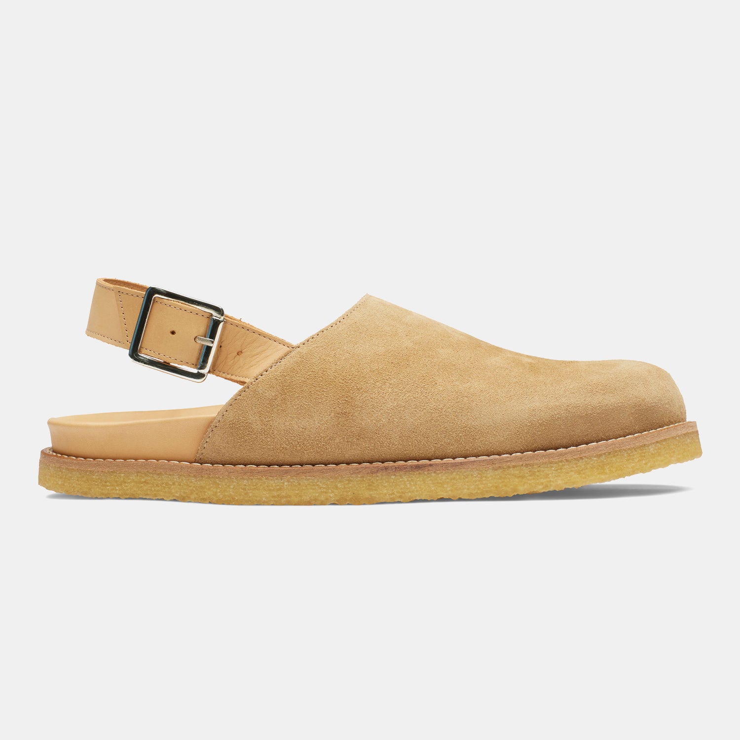 strapped mule in sand suede