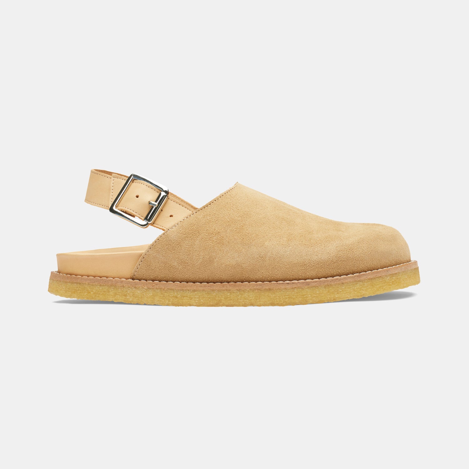 womens strapped mule in sand suede
