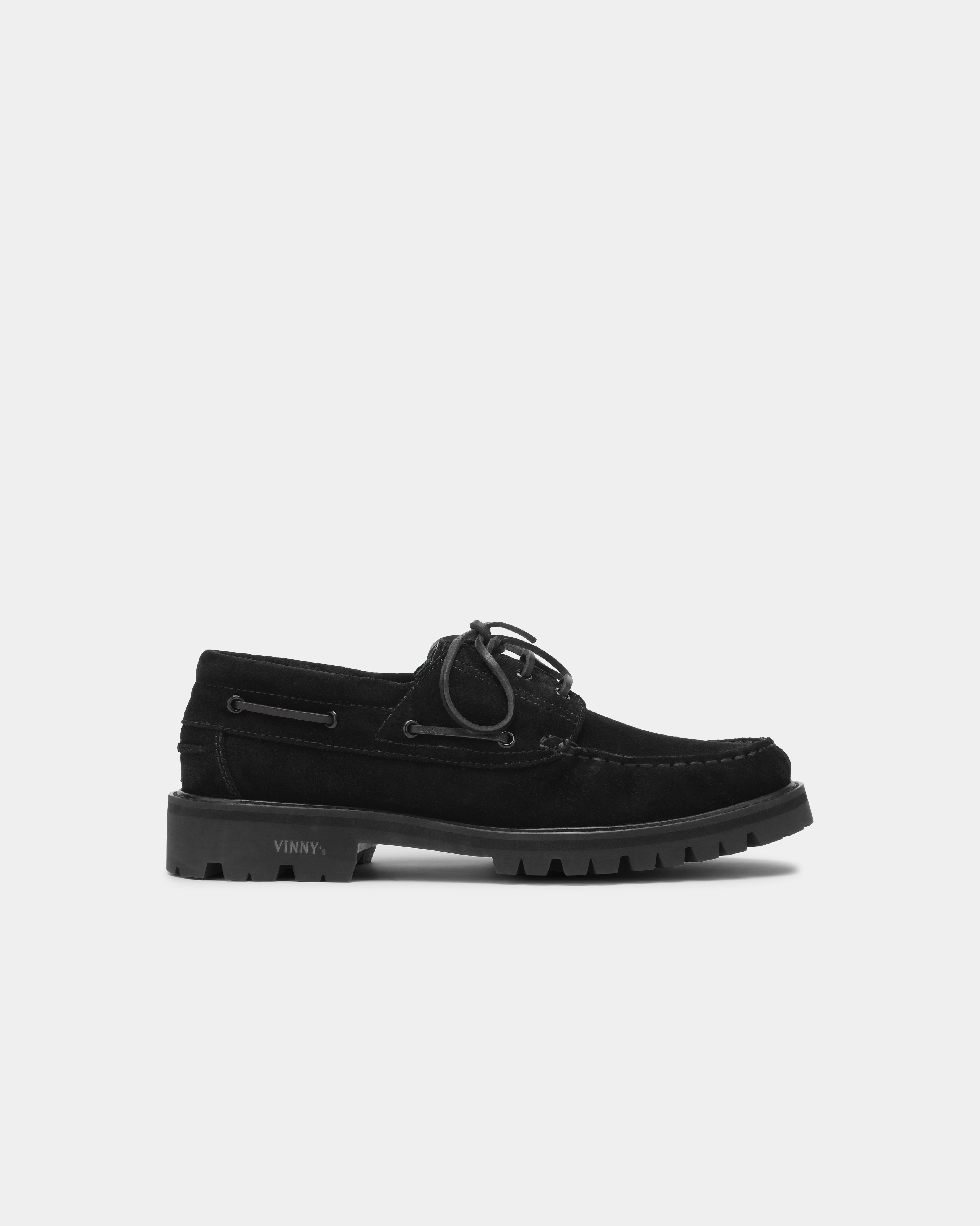 Black suede boat shoes best sale