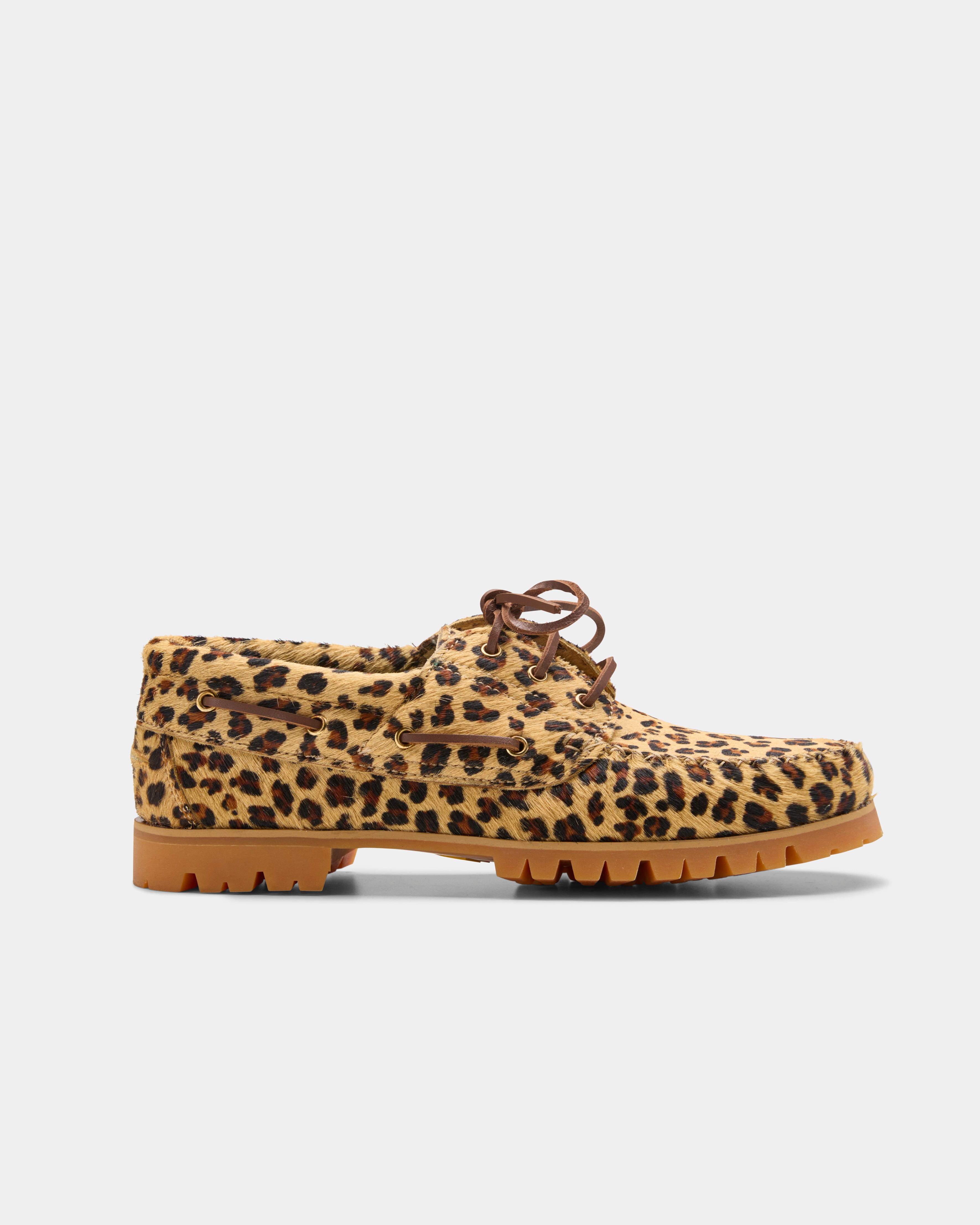 Aztec shoe with leo print from the side