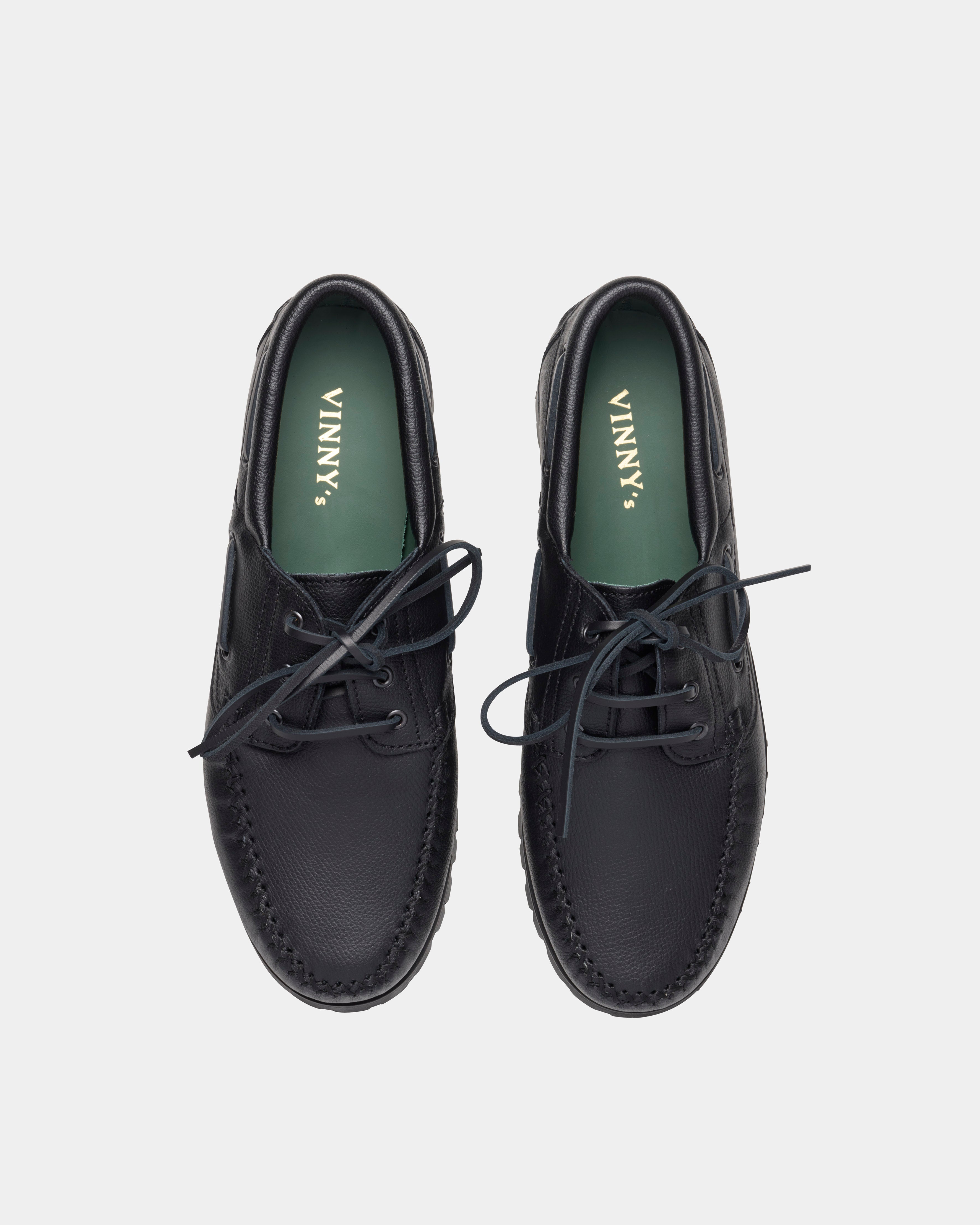 aztec boat shoe in black from the top