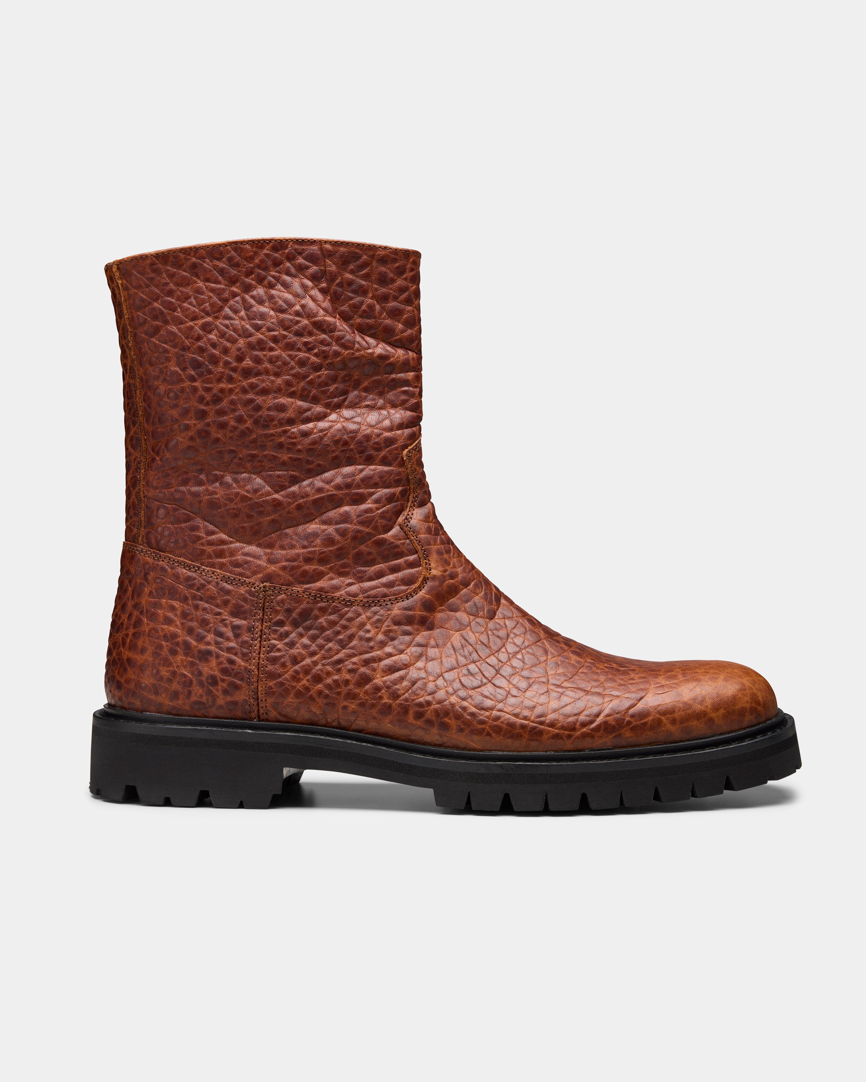 moto boot in brown croco from the side