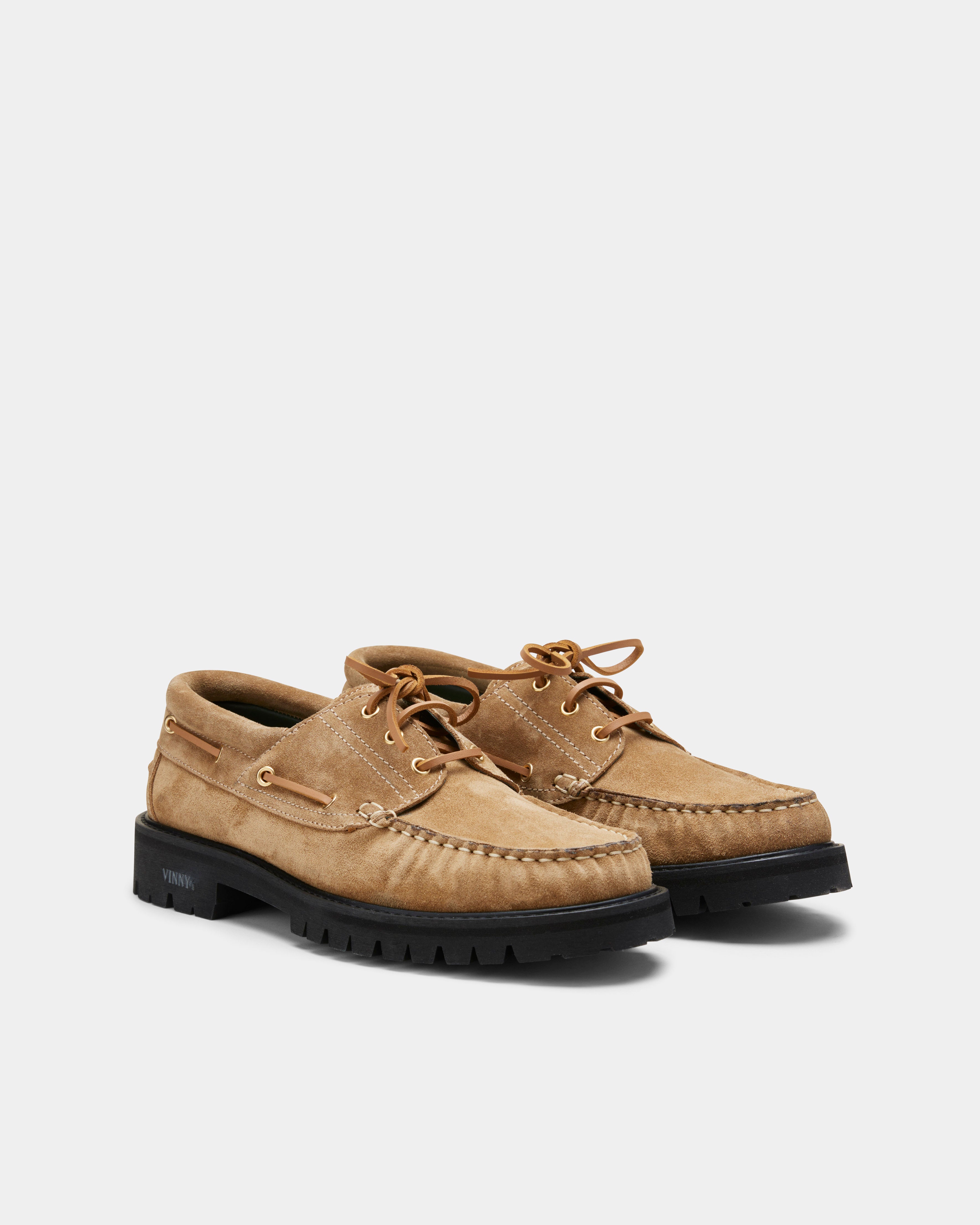 men's boat shoe in sand