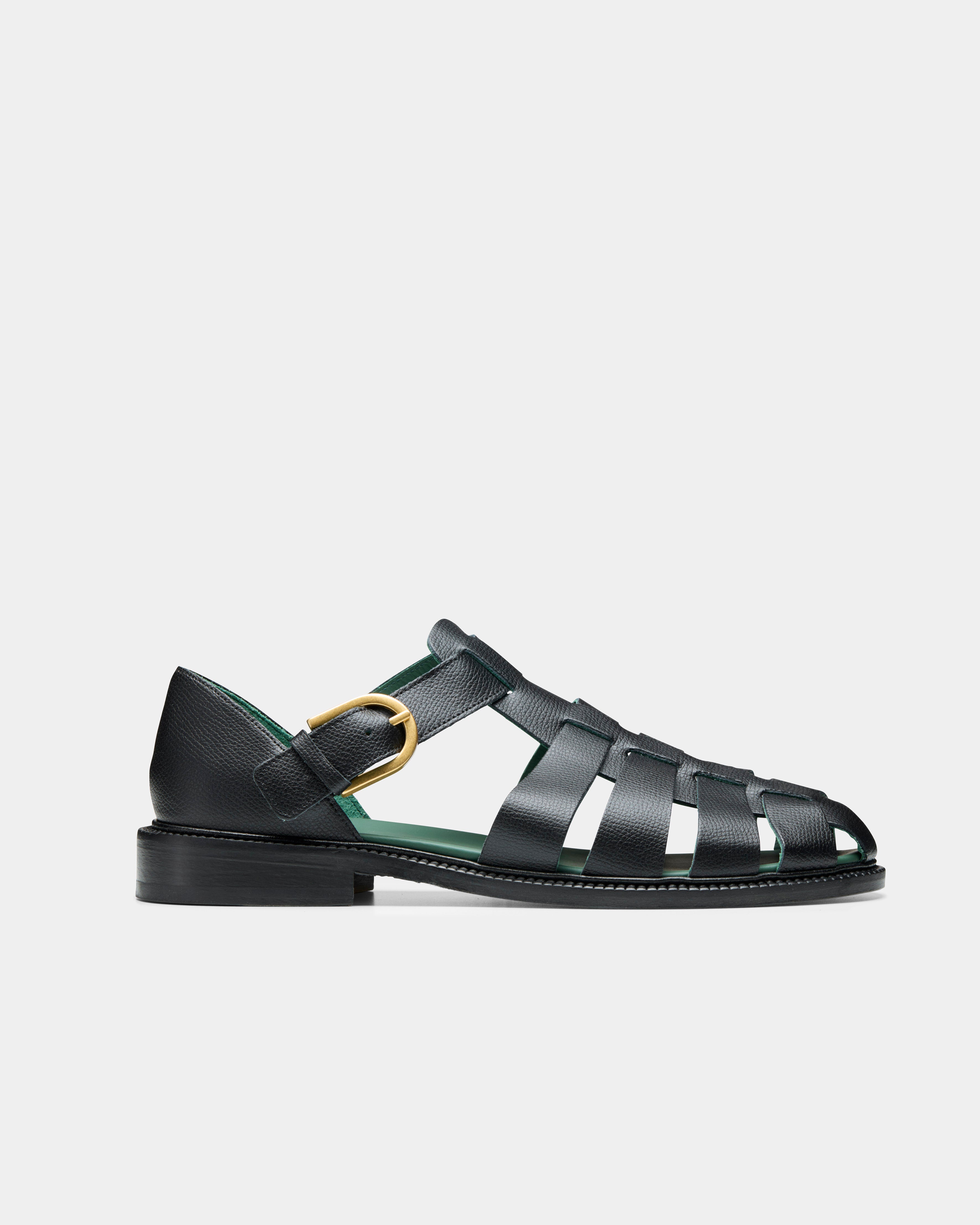 women's fisherman sandal in black grain leather 