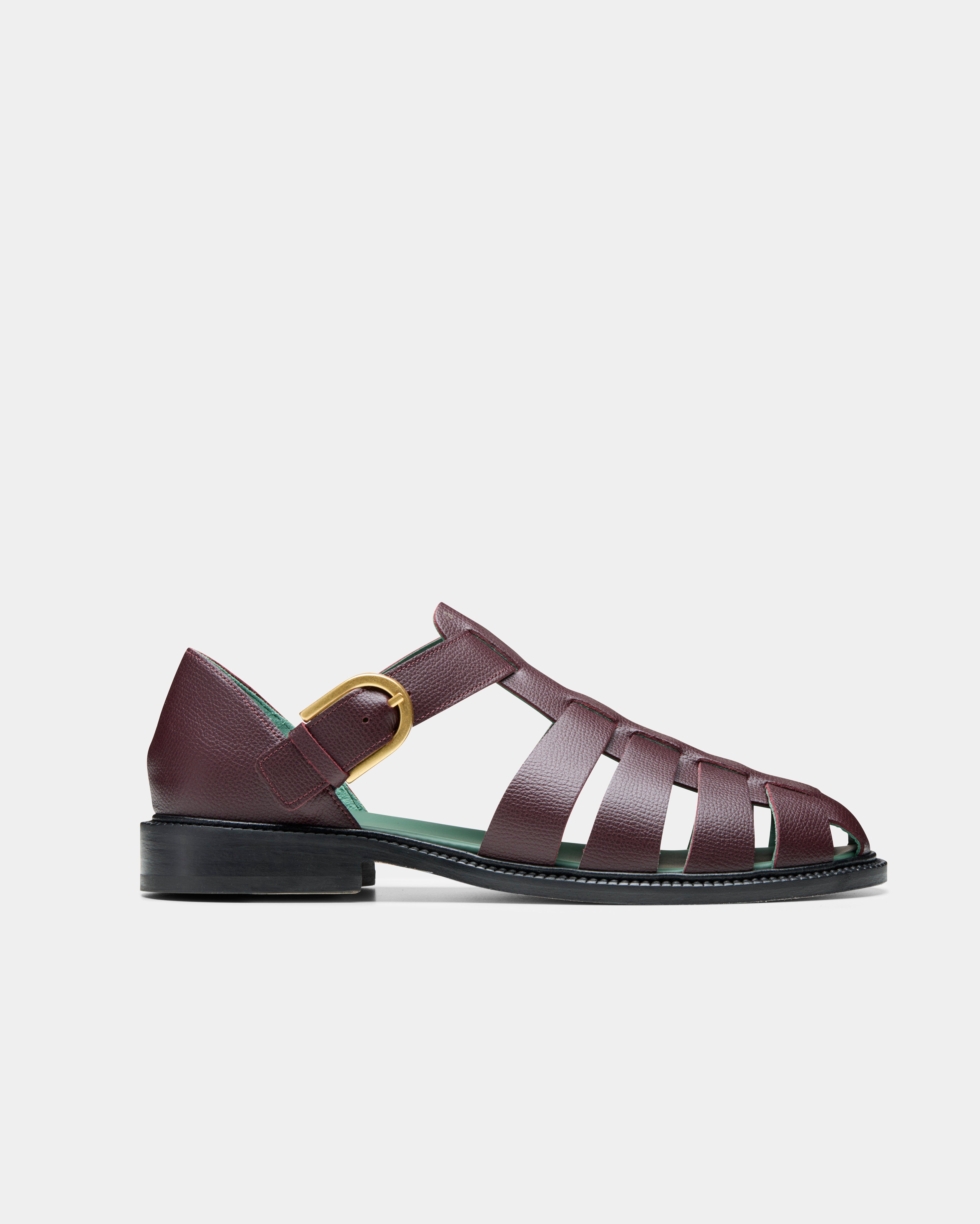 fisherman sandal in burgundy grain leather