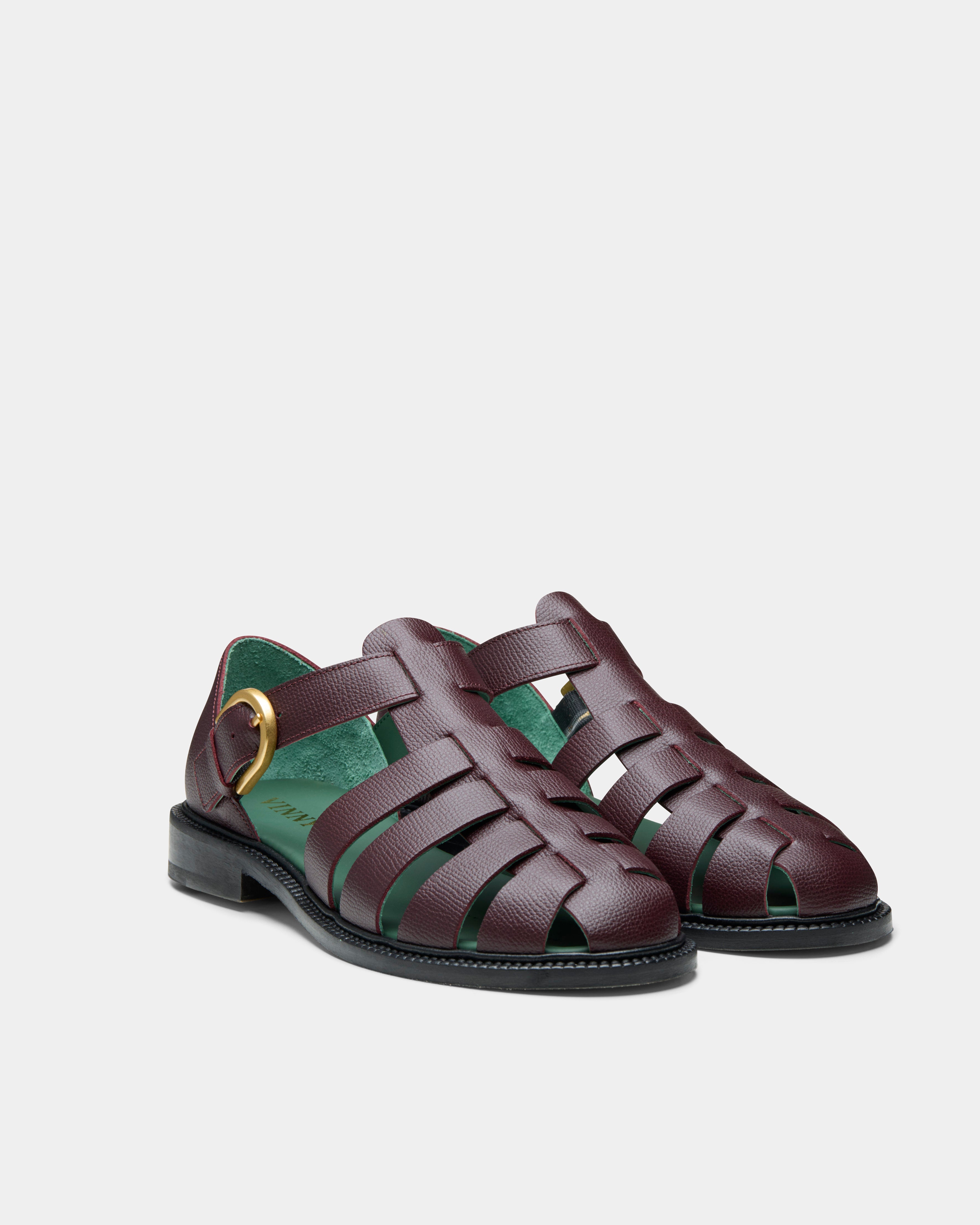 fisherman sandal in burgundy grain leather