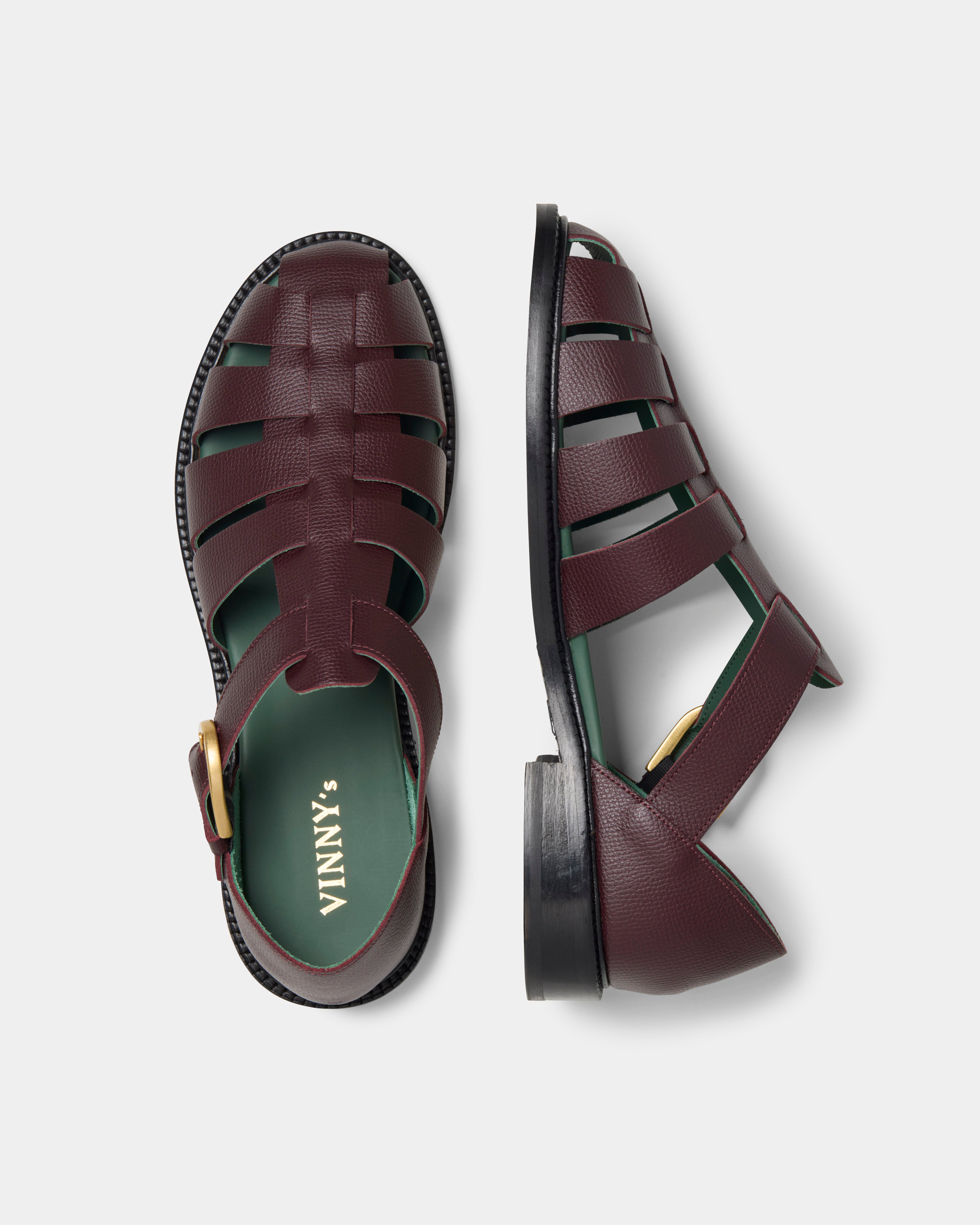 fisherman sandal in burgundy grain leather