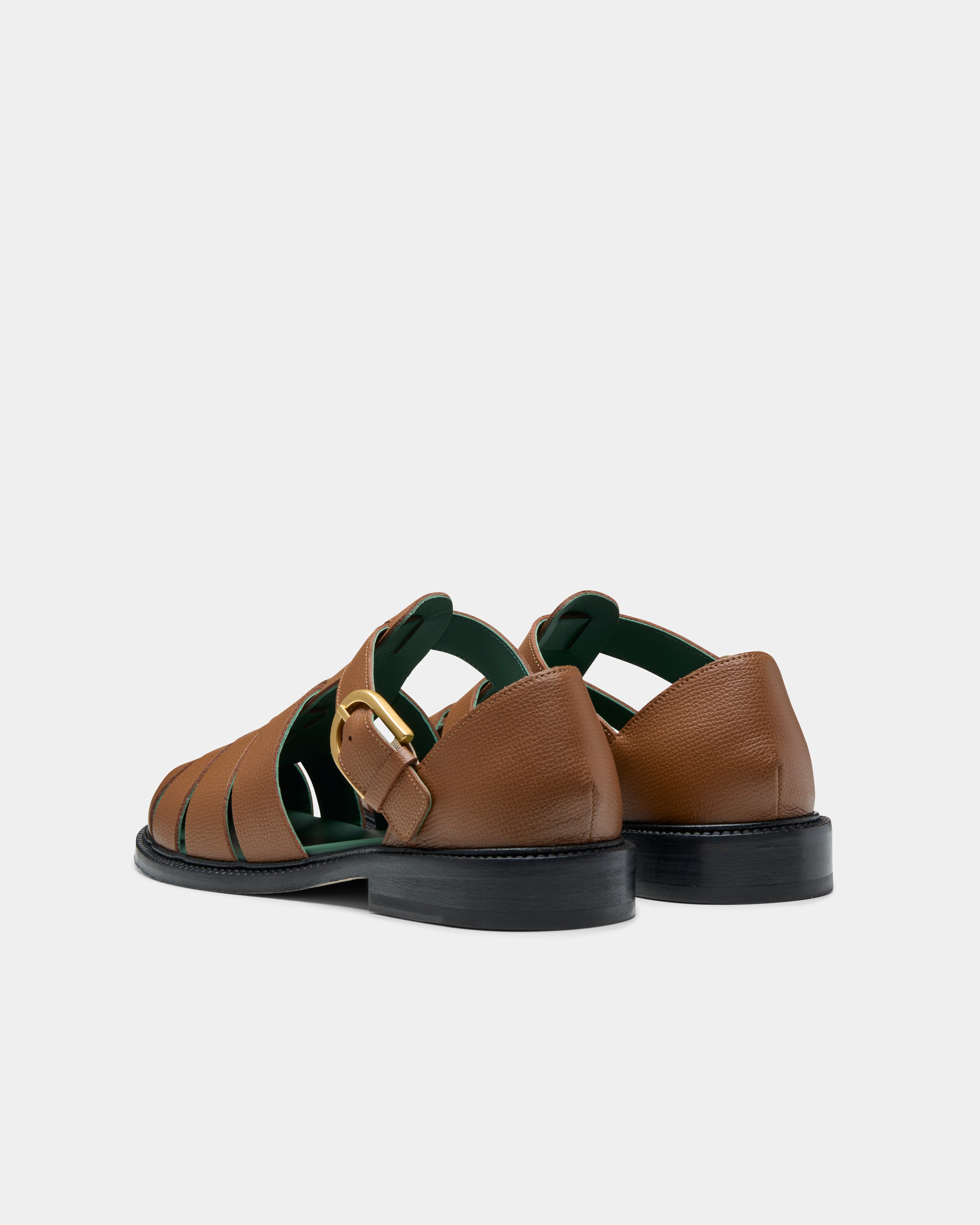 fisherman sandal in cognac grain leather 