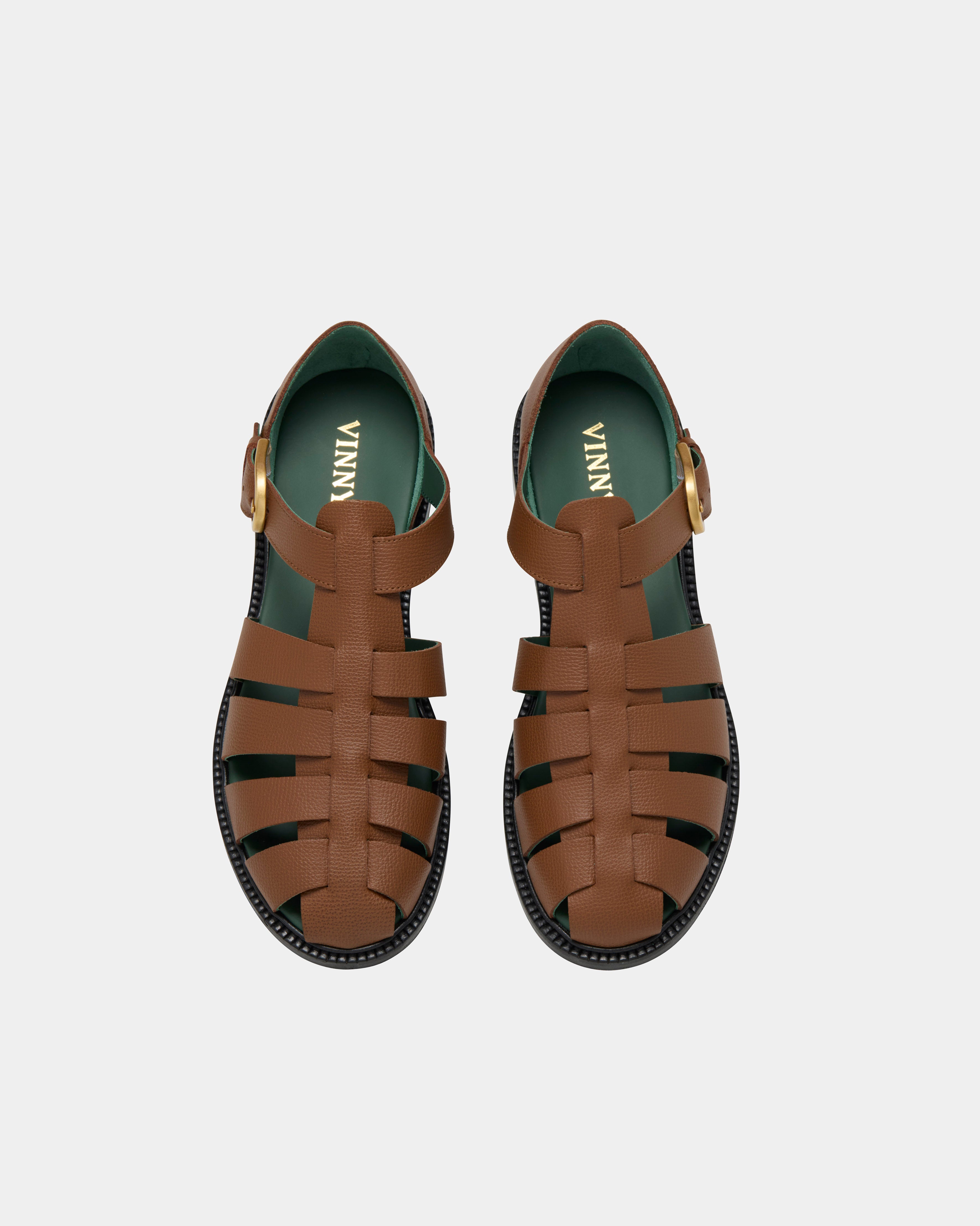 fisherman sandal in cognac grain leather 