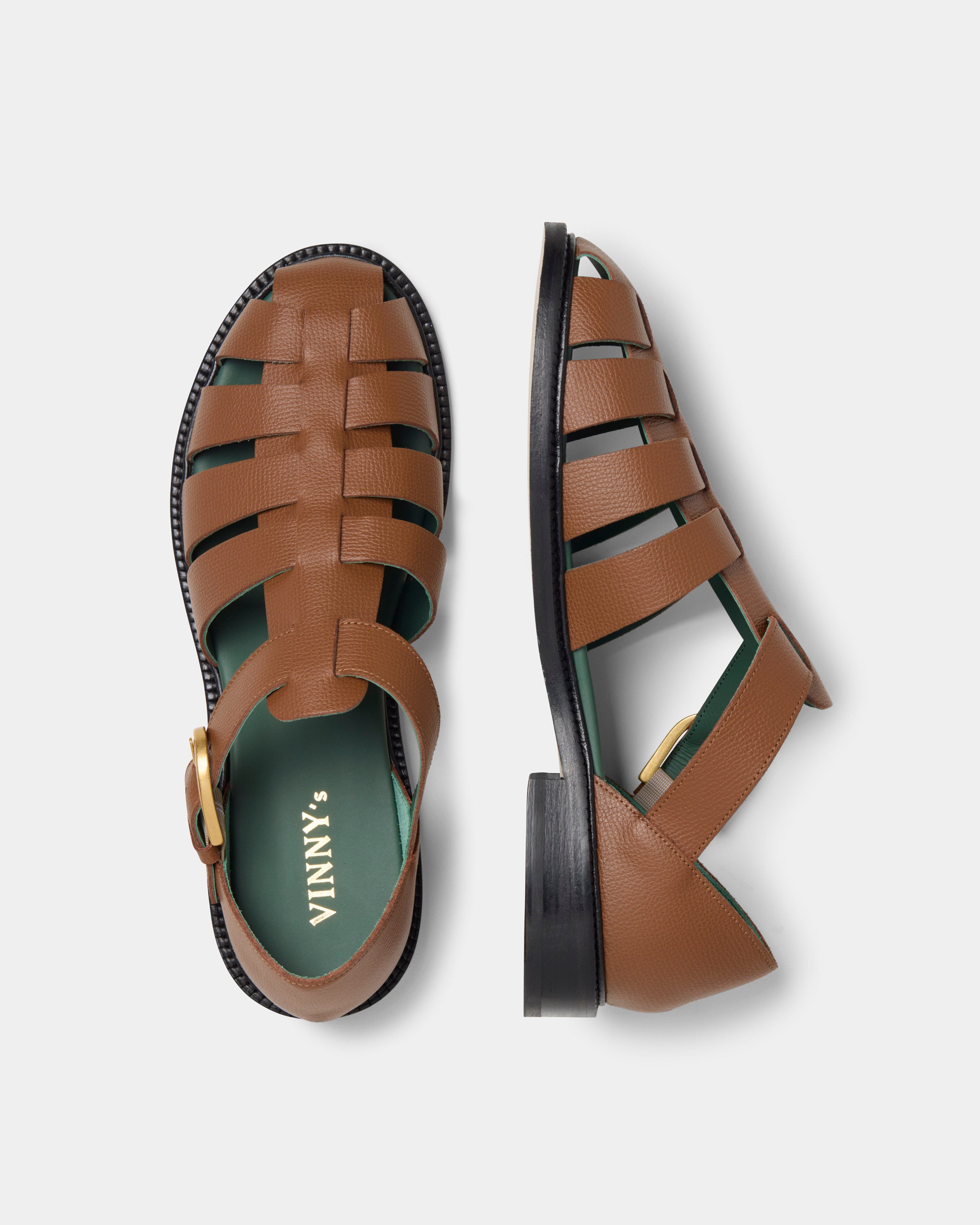 fisherman sandal in cognac grain leather 