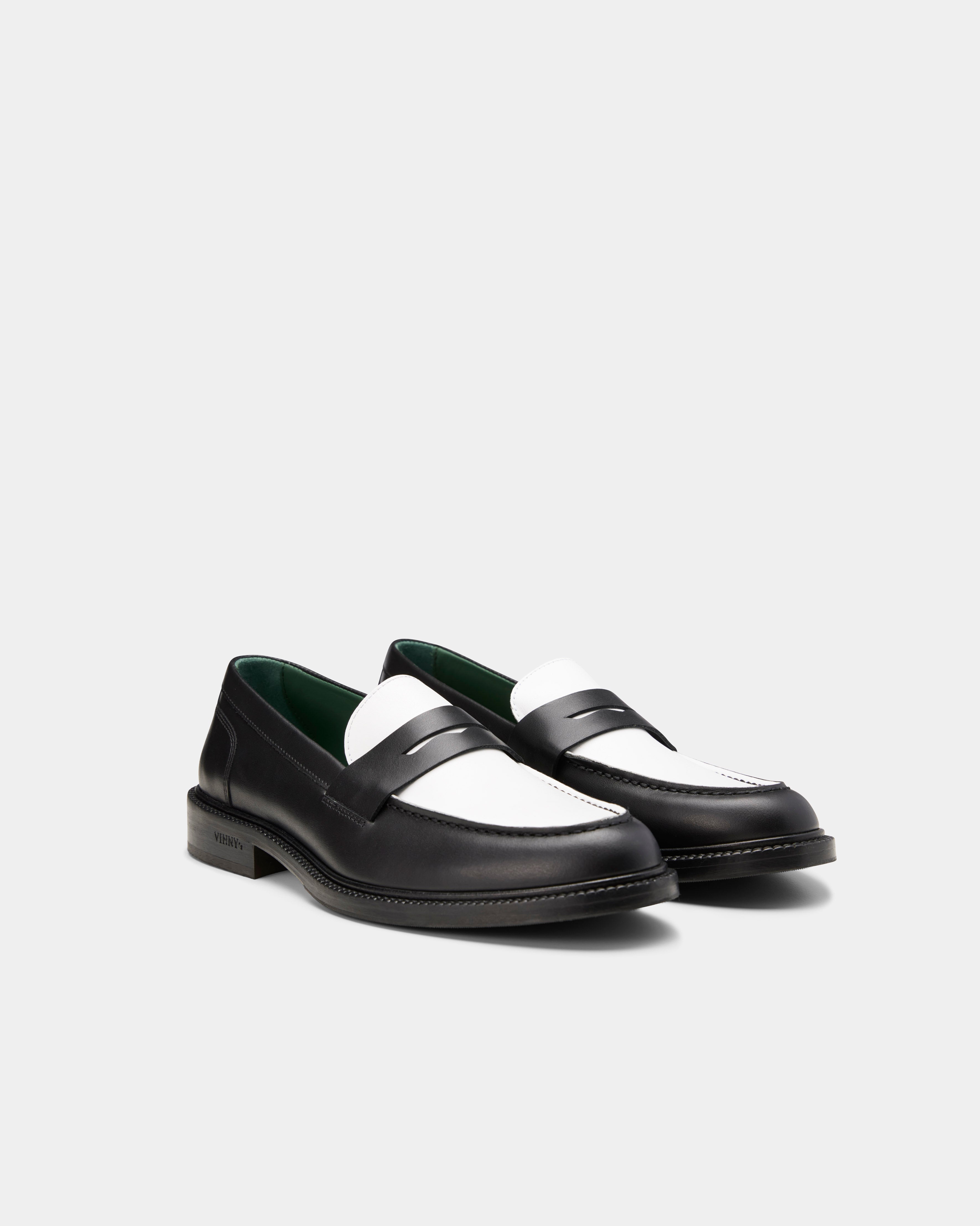 women's black and white loafer
