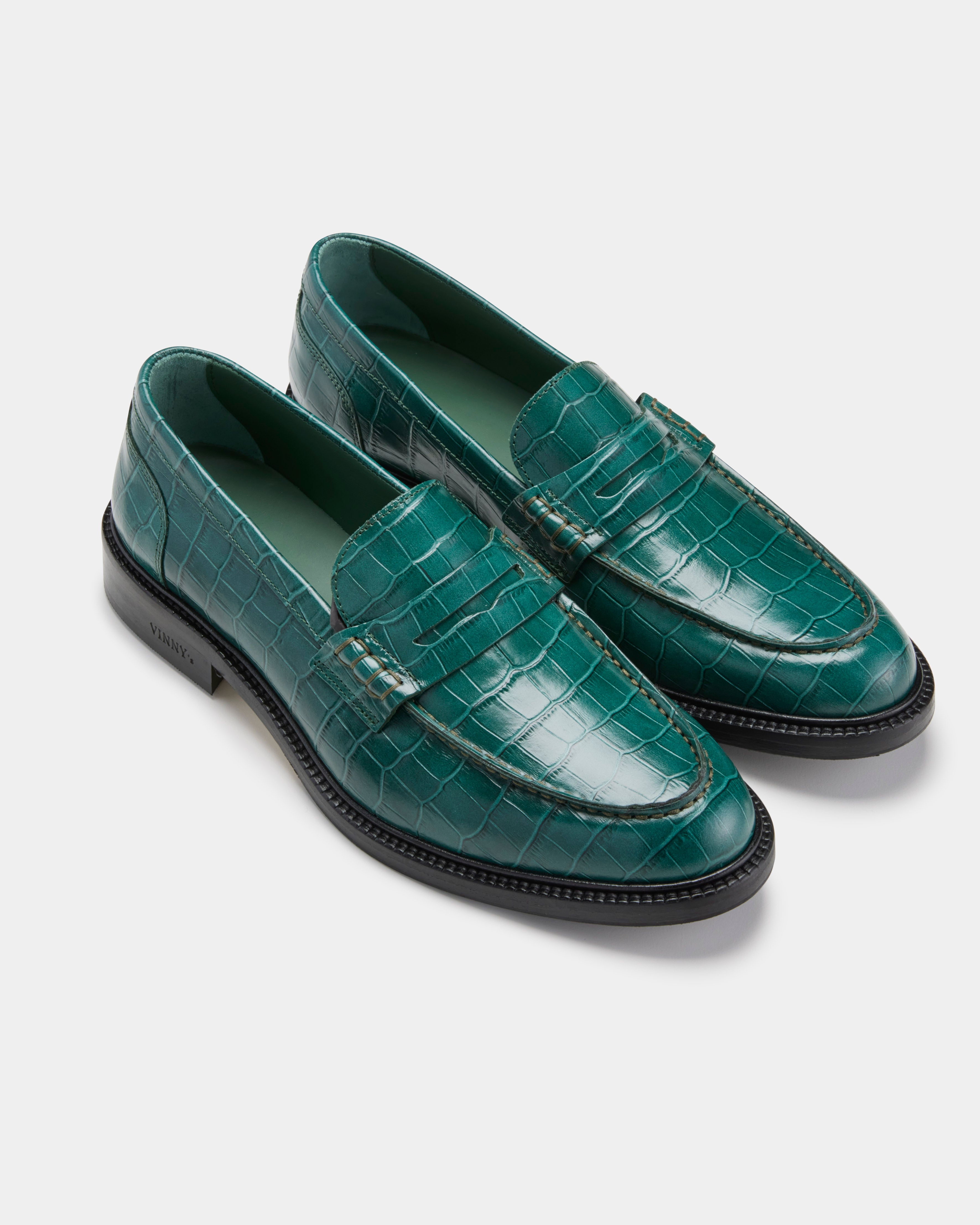 Green cheap penny loafers